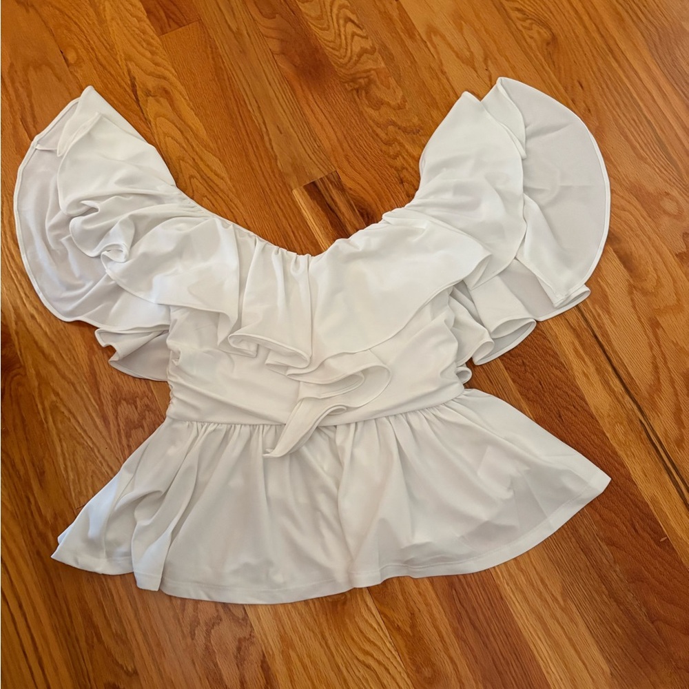 Express White Ruffle Blouse